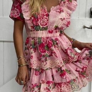 NWOT LoveShackFancy Aldina Mini Dress in Pink Desert Small Silk Cotton